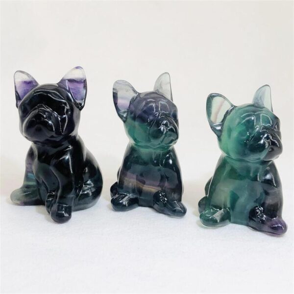 , Rainbow Fluorite French Bulldog Figurines