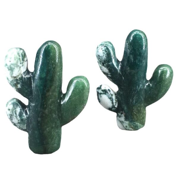 Moss Agate Cactus Carving, Moss Agate Cactus Carvings