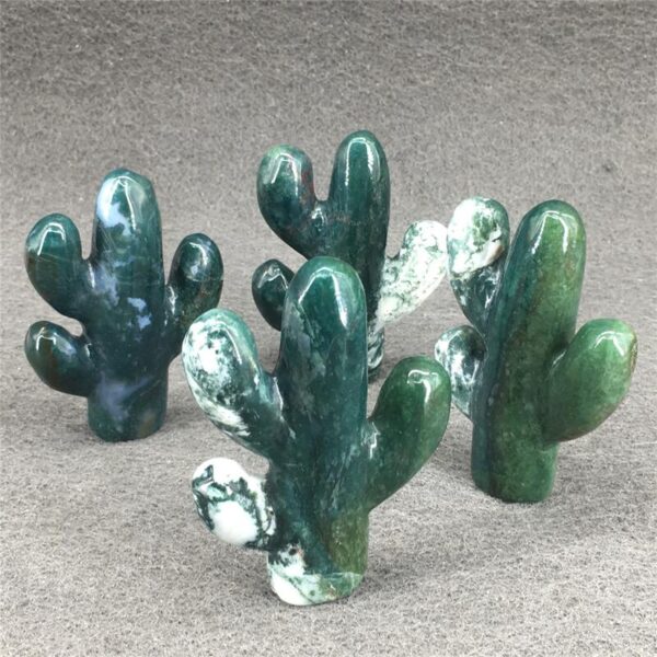Moss Agate Cactus Carving, Moss Agate Cactus Carvings