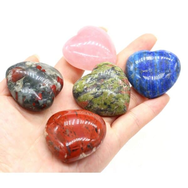 , Gemstones Heart Carvings – 40mm