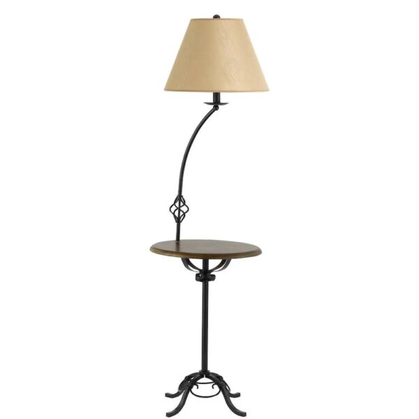, Illuminate Your Space with the 3-Way Iron Floor Lamp with Wood Tray Table