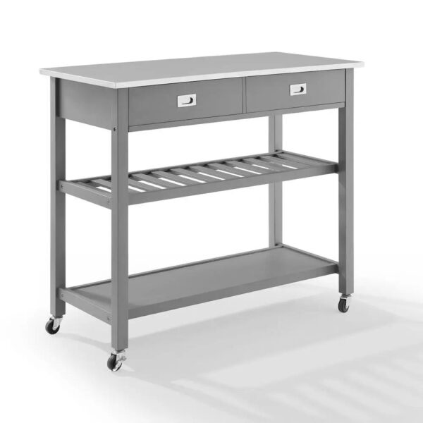 , Chloe Stainless Steel Top Kitchen Island/Cart – Gray | Sleek Design with Ample Storage