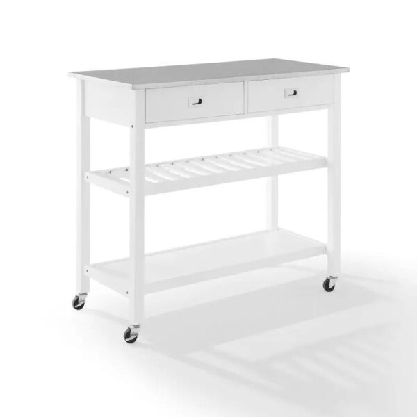 , Chloe Stainless Steel Top Kitchen Island/Cart – White | Sleek Modern Design, Extra Counter Space, Accessible Storage