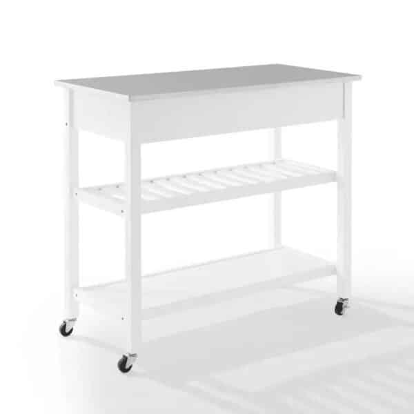 , Chloe Stainless Steel Top Kitchen Island/Cart – White | Sleek Modern Design, Extra Counter Space, Accessible Storage