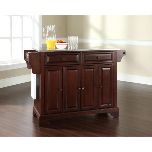 , Lafayette Stainless Steel Top Kitchen Island/Cart – Mahogany, Full Size | Stylish Storage for Your Kitchen
