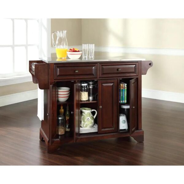 , Lafayette Stainless Steel Top Kitchen Island/Cart – Mahogany, Full Size | Stylish Storage for Your Kitchen
