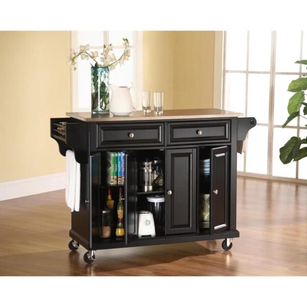 , Full Size Stainless Steel Top Kitchen Cart – Black | Mobile Storage and Style for Your Kitchen