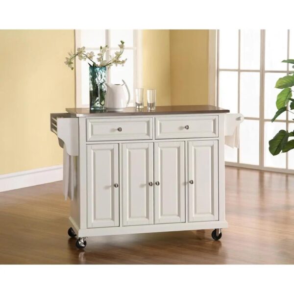 , Full Size Stainless Steel Top Kitchen Cart – White | Stylish and Functional