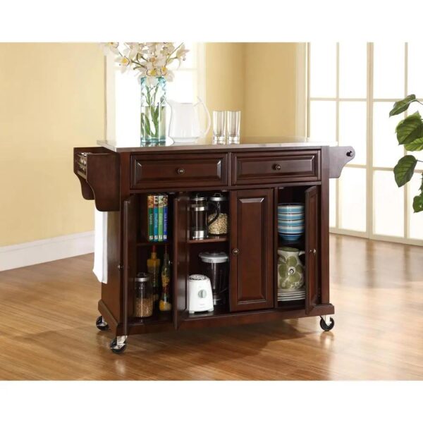 , Full Size Stainless Steel Top Kitchen Cart – Mahogany | Stylish and Functional Kitchen Storage