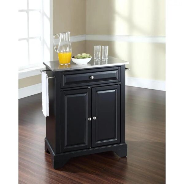 , Lafayette Stainless Steel Top Kitchen Island/Cart – Black | Portable &amp; Compact Design