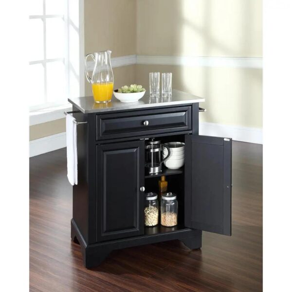 , Lafayette Stainless Steel Top Kitchen Island/Cart – Black | Portable &amp; Compact Design