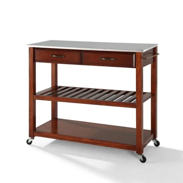 , Stainless Steel Top Kitchen Prep Cart – Cherry | Convenient Storage and Mobility