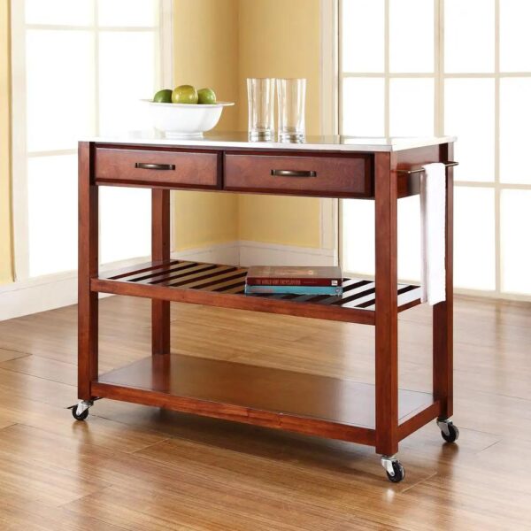 , Stainless Steel Top Kitchen Prep Cart – Cherry | Convenient Storage and Mobility