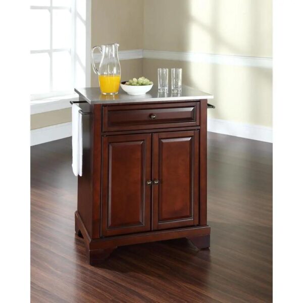 , Lafayette Stainless Steel Top Kitchen Island/Cart – Mahogany, Portable