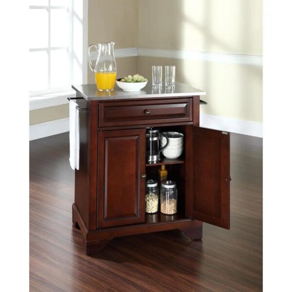 , Lafayette Stainless Steel Top Kitchen Island/Cart – Mahogany, Portable