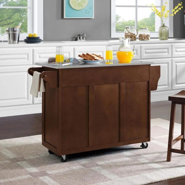 , Eleanor Stainless Steel Top Kitchen Cart – Mahogany | Convenient Storage and Elegant Design