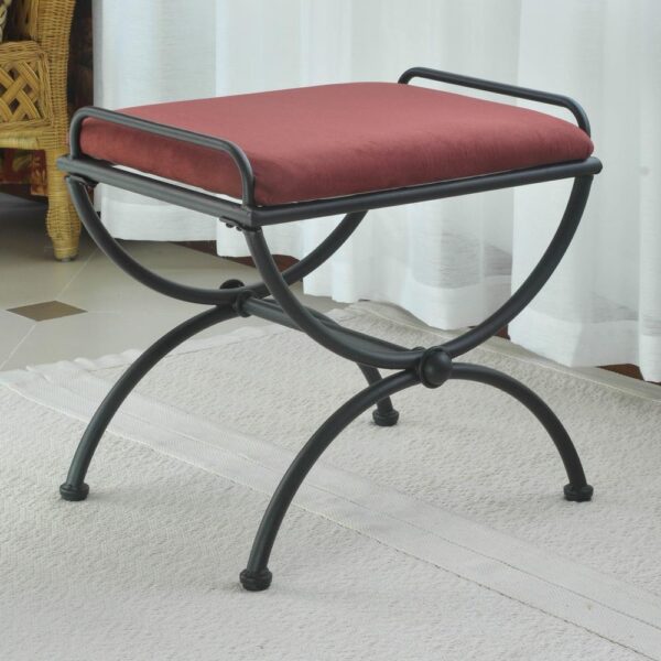 , Iron Upholstered Vanity Stool, Deep Red – Elegant Seating for a Stunning Look