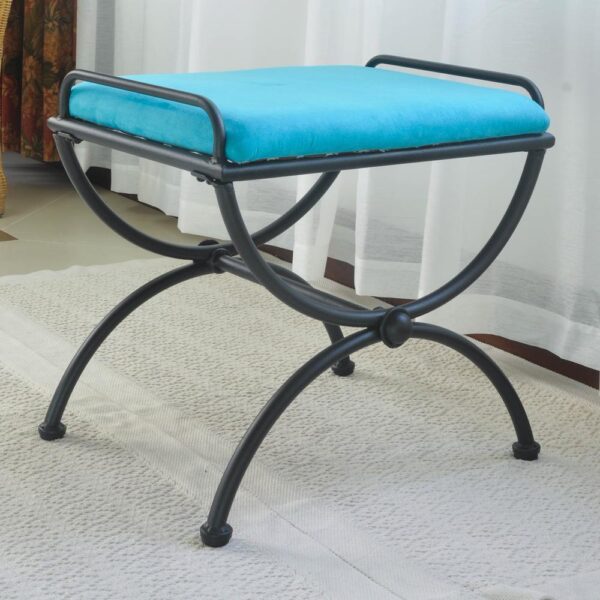 , Iron Upholstered Vanity Stool, Light Blue | Stylish, Durable, and Comfortable