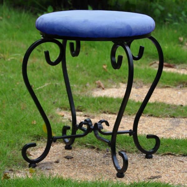 , Iron Vanity Stool with Cushion, Dark Blue – Stylish and Comfortable Accent Furniture