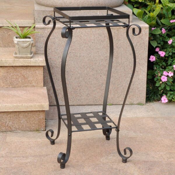 , Classic Iron Square Plant Stand | Two-Tier Design – Enhance Your Outdoor Space