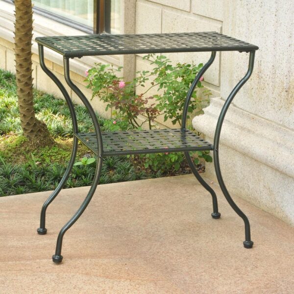 , Mandalay Iron Rectangular 2-Tier Table – Durable Outdoor Patio Furniture