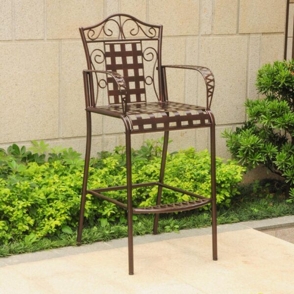 , Mandalay Iron Bar Height Chairs – Set of 2 | Durable Outdoor Patio Furniture