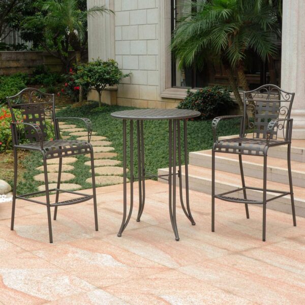, Iron Bar Bistro 3-Piece Set, Brown – Outdoor Elegance for Your Patio