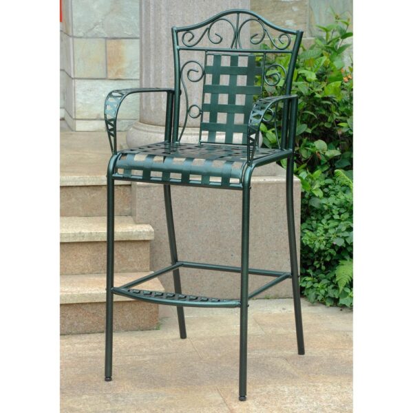 , Mandalay Iron Bar Height Chairs, Green – Set of 2 | Outdoor Patio Furniture