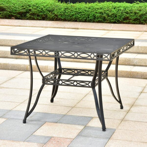 , Segovia Iron 39-Inch Square Dining Table with Umbrella Hole – Enhance Your Outdoor Dining Space