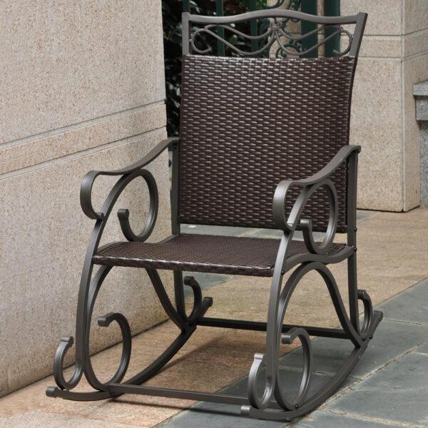 , Resin Wicker &amp; Steel Rocker – Chocolate/Brown – Weather and UV Resistant, Perfect Addition to Your Patio or Porch