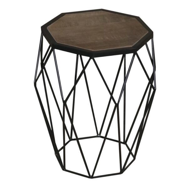 , Industrial Style Iron Chairside Table | Mango Wood and Dark Gray Finish
