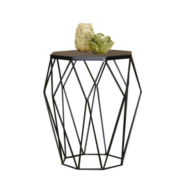 , Industrial Style Iron Chairside Table | Mango Wood and Dark Gray Finish