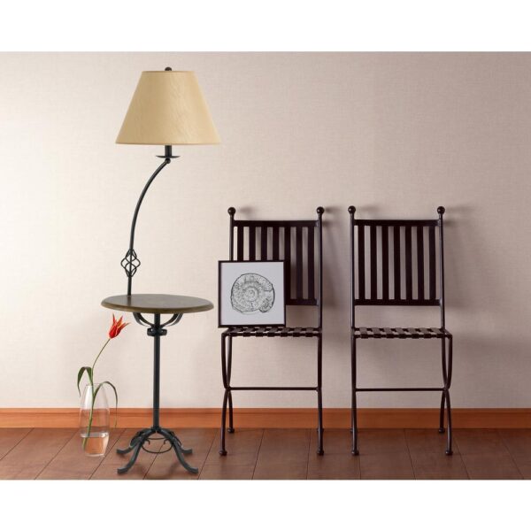 , Illuminate Your Space with the 3-Way Iron Floor Lamp with Wood Tray Table