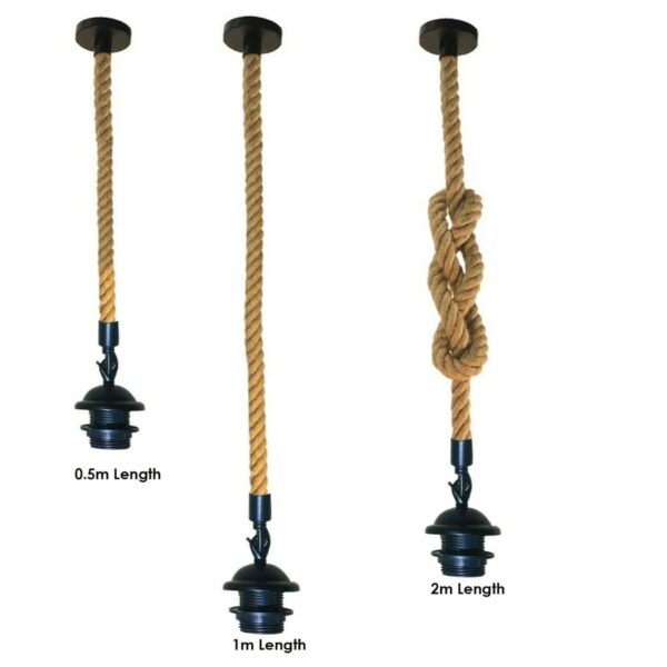 , Vintage Industrial Style Hemp Rope &amp; Iron Pendant Hanging Light