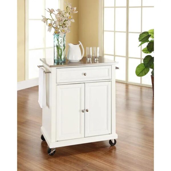 , Compact Stainless Steel Top Kitchen Cart – White | Mobile Storage Solution