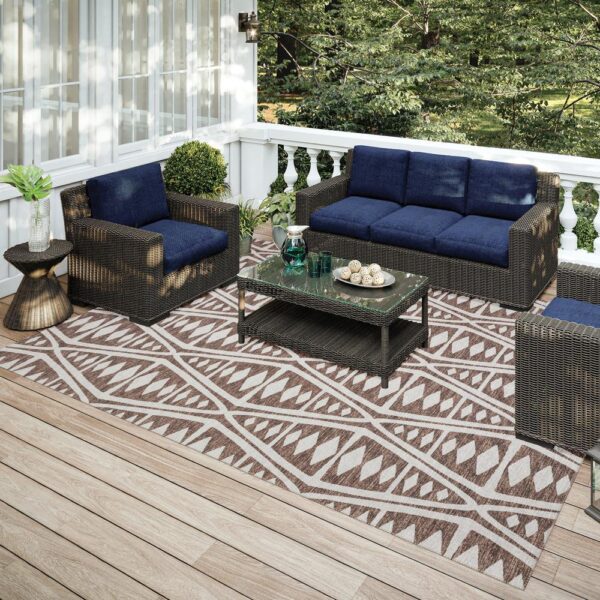 , Yuma Brown Southwestern Southwest 10′ x 14′ Area Rug – Durable, Stain Resistant, Indoor/Outdoor Use