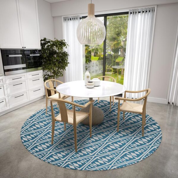 , Yuma Blue Southwestern Southwest 8′ x 8′ Area Rug Blue – Durable, Stain and Fade Resistant, Indoor and Outdoor Use