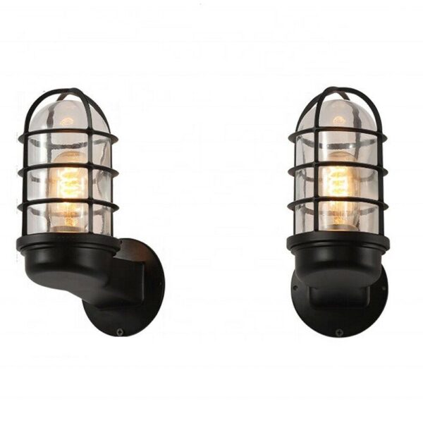 , Pair of Wall Lights Wall Sconce – Black Indoor Vintage Retro Antique Industrial Iron Cage