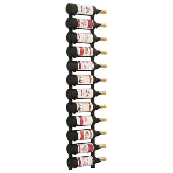 , Wall Mounted Wine Rack for 12 Bottles – Black Iron
