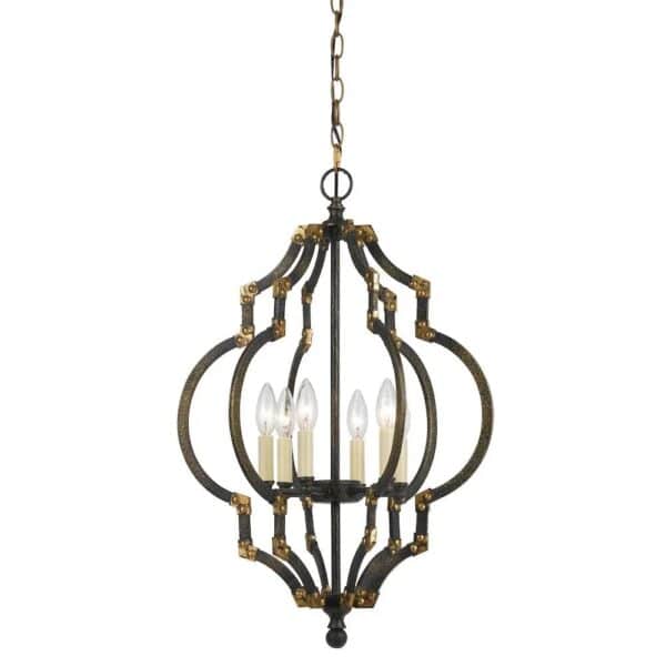 , 27.5″ Inch Tall Metal Pendant in Iron Antique Gold Finish