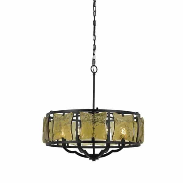 , 60W X 6 Revenna Forged Iron Chandelier With Hand Crafted Glass