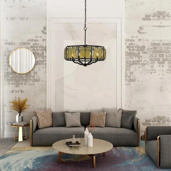 , 60W X 6 Revenna Forged Iron Chandelier With Hand Crafted Glass