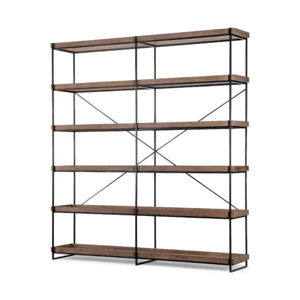 , Medium Brown Wood and Iron Shelving Unit with 5 Tray Shelves – Stylish and Functional Storage Solution
