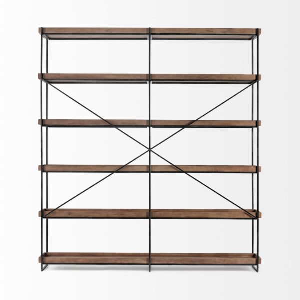 , Medium Brown Wood and Iron Shelving Unit with 5 Tray Shelves – Stylish and Functional Storage Solution