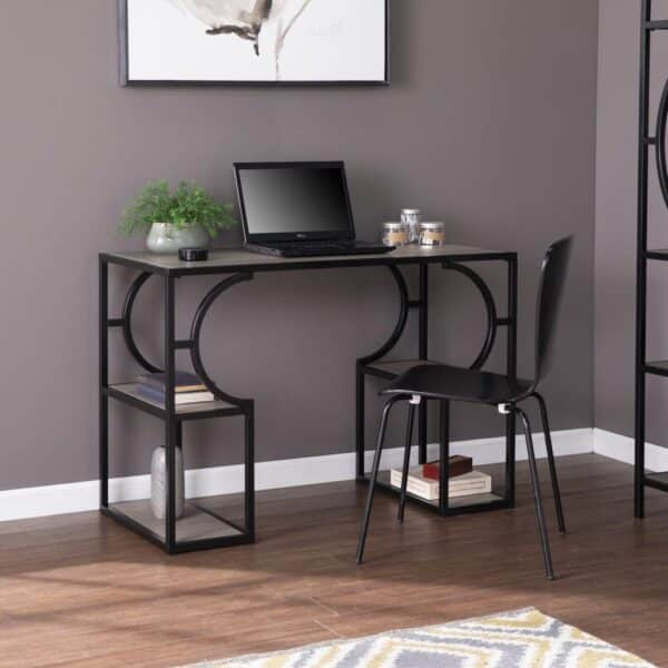 , Wood and Iron Writing Desk with Storage – Stylish and Functional | Shop Now