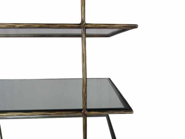 , 59″ Clear and Gold Iron Five Tier Etagere Bookcase – Stylish and Functional Storage Solution