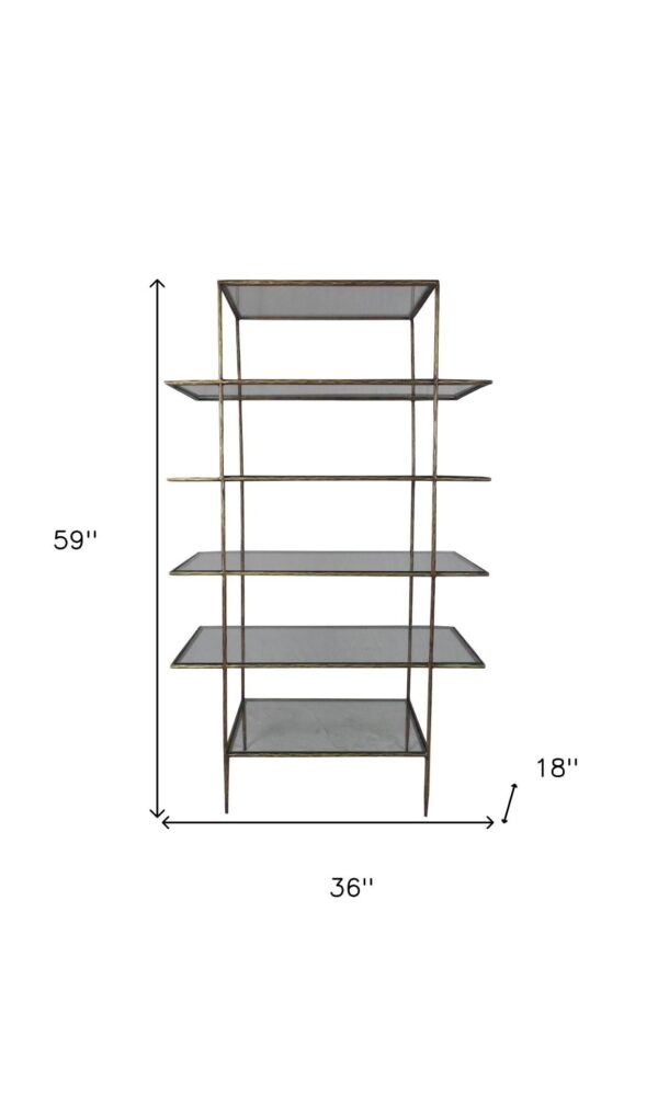 , 59″ Clear and Gold Iron Five Tier Etagere Bookcase – Stylish and Functional Storage Solution