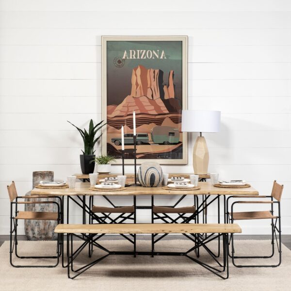 , Rectangular Acacia Woodbrown Finish Iron Base Dining Bench – Durable and Stylish