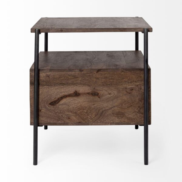 , Square Top End Table – Dark Brown Wood, Iron Black Frame | Premium Craftsmanship