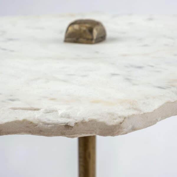 , White Marble Top Accent Table with Triangular Gold Iron Base – Elegant and Sturdy